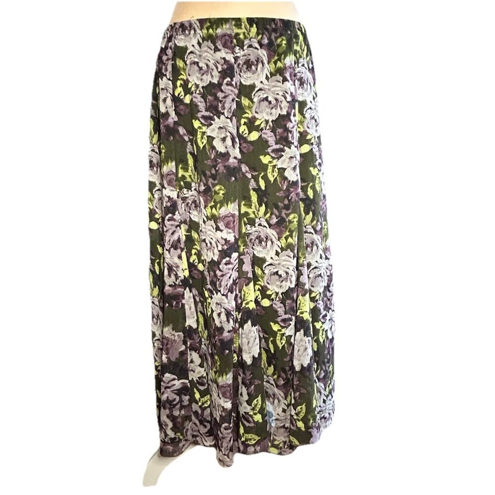 Christopher & Banks 90s Grunge Floral Maxi Skirt Green Purple Rose Whimsigoth M